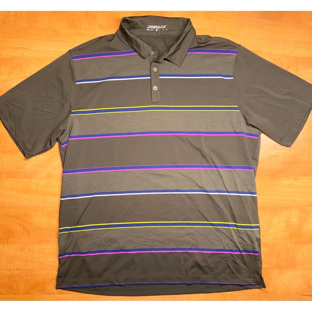 Nike Golf Dri-FIT Polo Shirt XL Mens Gray Striped Short Sleeve Performance Top